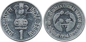 coin India 1 rupee 1994