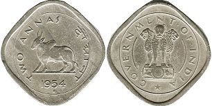 coin India 2 annas 1954
