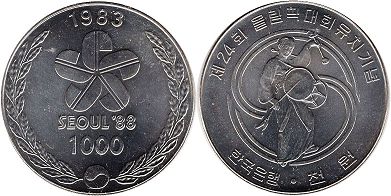 동전 한국 1000 원의 1983