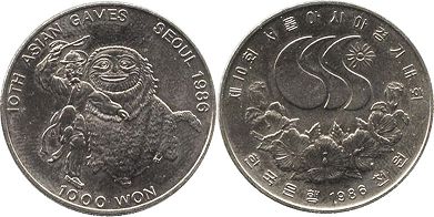 동전 한국 1000 원의 1986