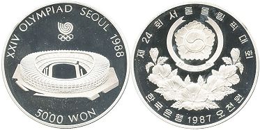 silver coin South Korea 5000 won 1987