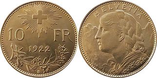 pièce de monnaie Switzerland 10 francs 1922