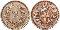 Münze Schweiz 2 rappen 1932