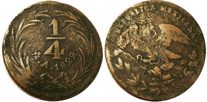 moneda Mexicana 1/4 real 1829