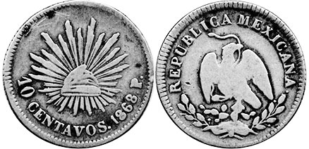 Mexican coin 10 centavos 1868