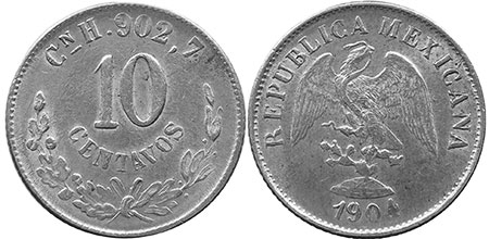 Mexican coin 10 centavos 1904
