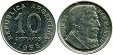 coin Argentina 10 centavos 1953
