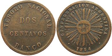 coin Argentina 2 centavos 1854