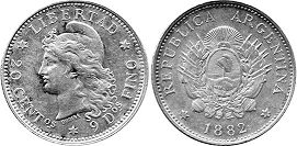 coin Argentina 20 centavos 1882