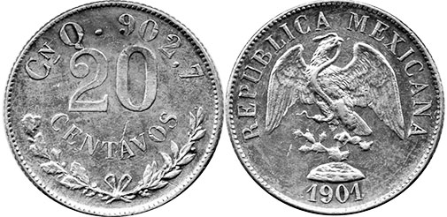Mexican coin 20 centavos 1901
