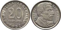 coin Argentina 20 centavos 1952