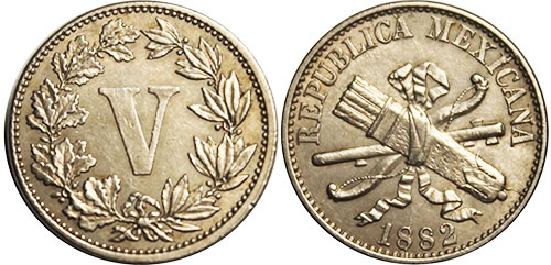 Mexican coin 5 centavos 1882