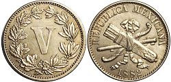 moneda Mexicana 5 centavos 1882