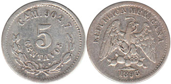 Mexican coin 5 centavos 1893