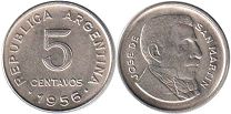 coin Argentina 5 centavos 1956