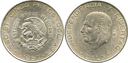 coin Mexico 5 pesos 1957