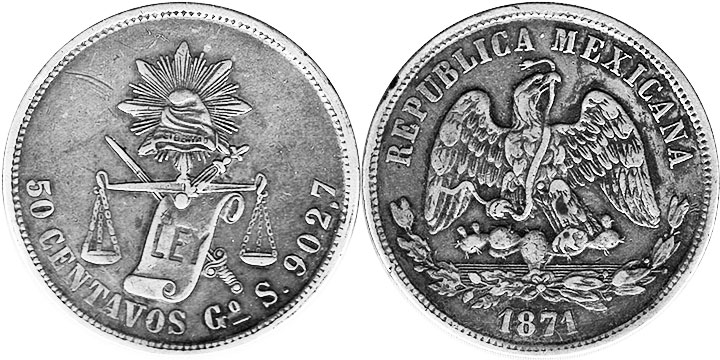 Mexican coin 50 centavos 1871