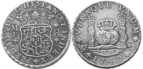 coin Mexico 8 reales 1749