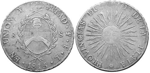 moneda Argentina 8 soles 1815