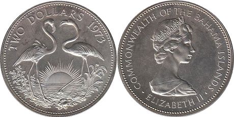 coin Bahamas 2 dollars 1973