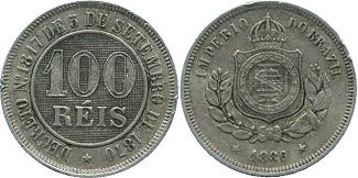 moeda brasil 100 reis 1886
