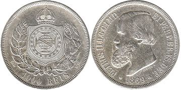 coin Brazil 1000 reis 1869