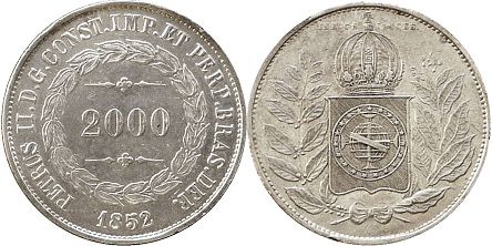 coin Brazil 2000 reis 1852