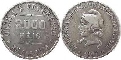 coin Brazil 2000 reis 1907