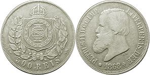 coin Brazil 500 reis 1868