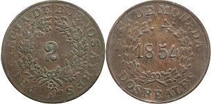 coin Argentina Buenos Aires 2 reales 1854