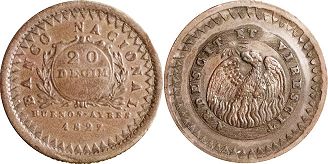 coin Argentina Buenos Aires 20 decimos 1827