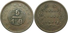 coin Argentina Buenos Aires 5/10 real 1831