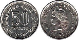 moneda Argentina 50 centavos 1958