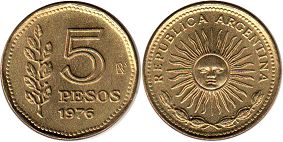 moneda Argentina 5 pesos 1976