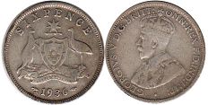 coin Australia 6 pence 1936