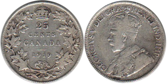 coin canadian old coin 25 cents 1919
