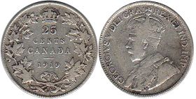 piece canadian old monnaie 25 cents 1919