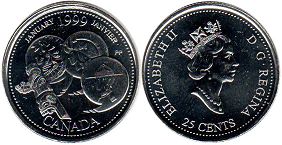 pièce de monnaie canadian commémorative pièce de monnaie 25 cents 1999
