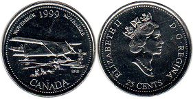  moneda canadiense conmemorativa 25 centavos 1999