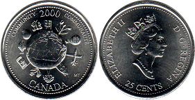  moneda canadiense conmemorativa 25 centavos 2000