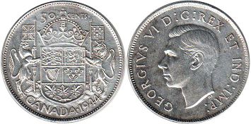 pièce de monnaie canadian old pièce de monnaie 50 cents 1944