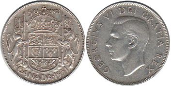 piece canadian old monnaie 50 cents 1951
