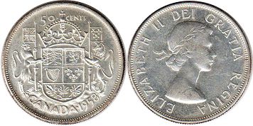 canadian coin 50 cents 1958 silver