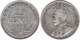 coin Newfoundland 25 cents 1917