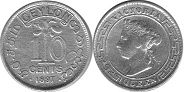 coin Ceylon 10 cents 1897