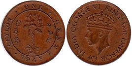 coin Ceylon 1 cent 1943