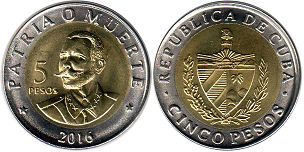moneda Cuba 5 pesos 2016