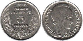 piece France 5 francs 1933