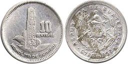 coin Guatemala 10 centavos 1958
