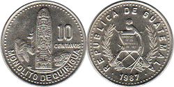 moneda Guatemala 10 centavos 1987